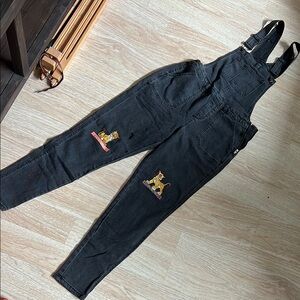 Black Denim Overalls with Lion King Patch